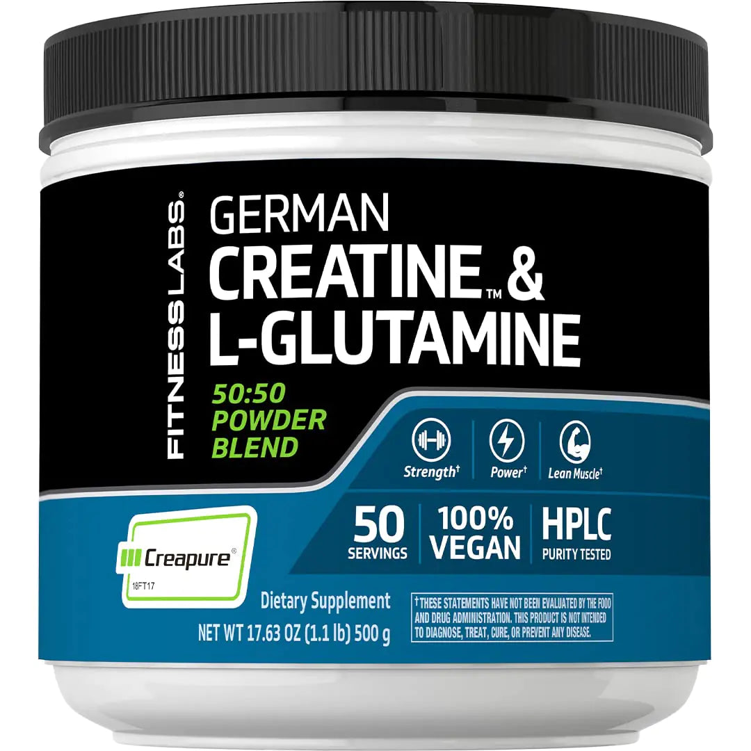 Fitness Labs German Creatine and L-Glutamine | 1.1 lbs | Monohydrate and Creapure Powder | Vegan Fitness Supplement