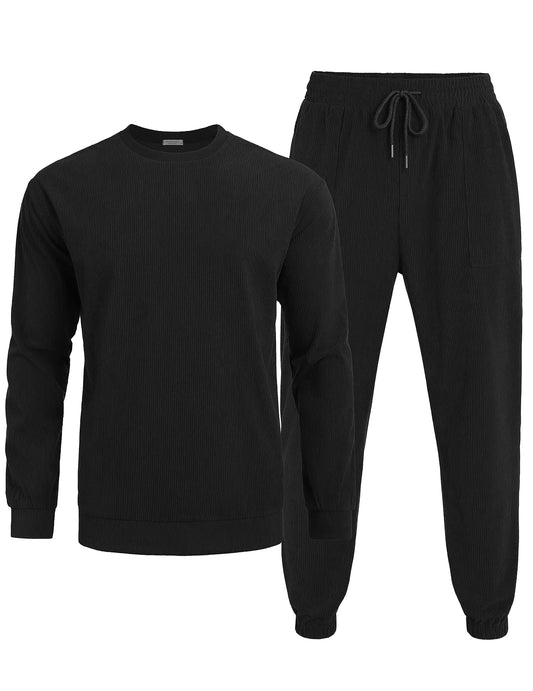 COOFANDY Mens Tracksuit 2 Piece Sweatsuit Set Long Sleeve Pullover Athletic Suit For Sports Casual Fitness Jogging Black