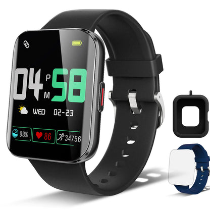 Cattle Herder Smart Watch for Android Phones Smart Watch for Men Women 1.69" Curved Screen Smartwatch Waterproof Fitness Tracker Fitness Watches (Black/Blue)